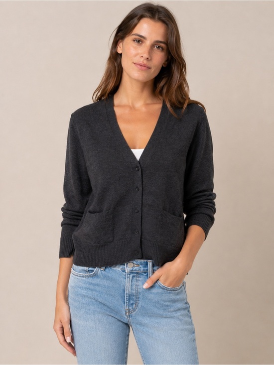 Lord & Taylor Sweaters - Lord & Taylor 100% Merino Wool Charcoal V-Neck Cardigan Extra Fine Knit